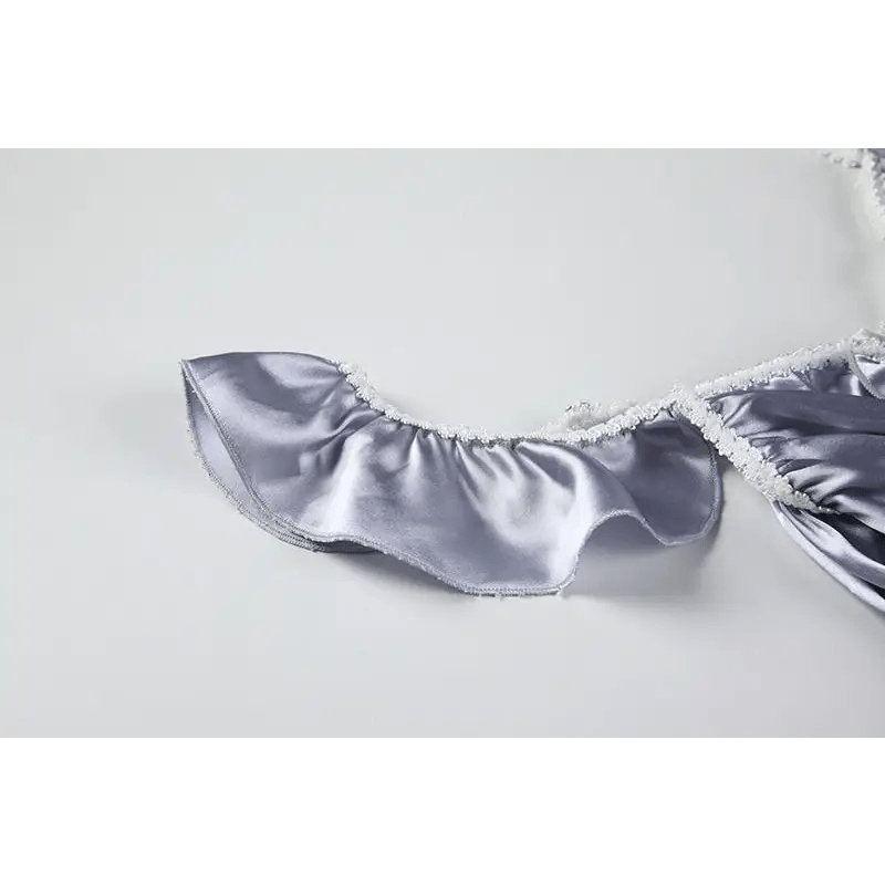 Silky Satin Lace - Up Lingerie Sleep Set with Ruffled Trim and Bows - Cosparty