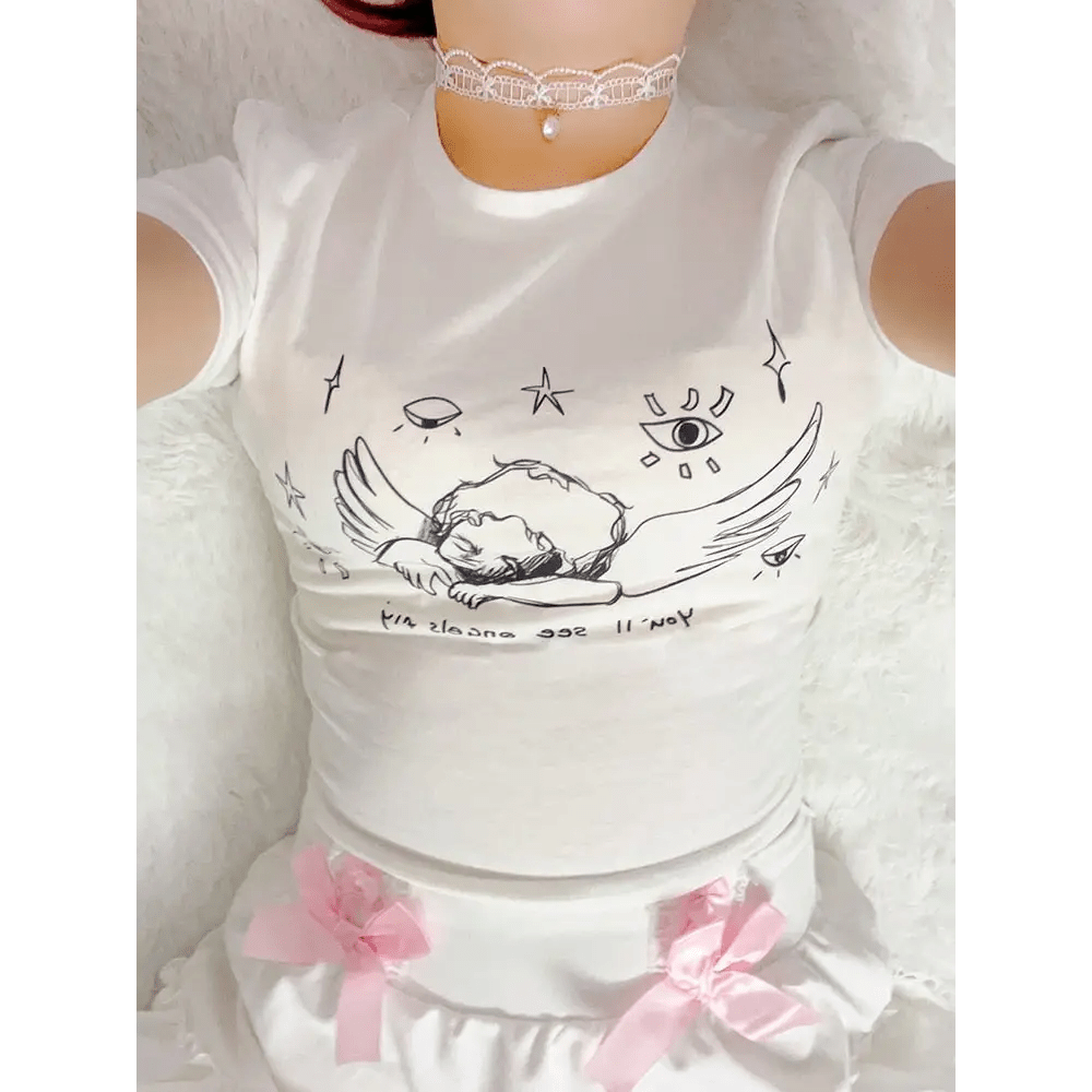 Sleepy Angel Tee for Fairycore and Angelcore Aesthetics - Cosparty