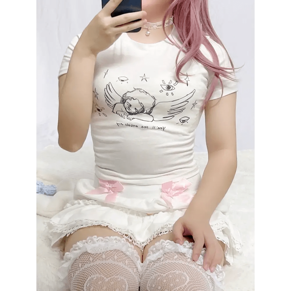 Sleepy Angel Tee for Fairycore and Angelcore Aesthetics - Cosparty