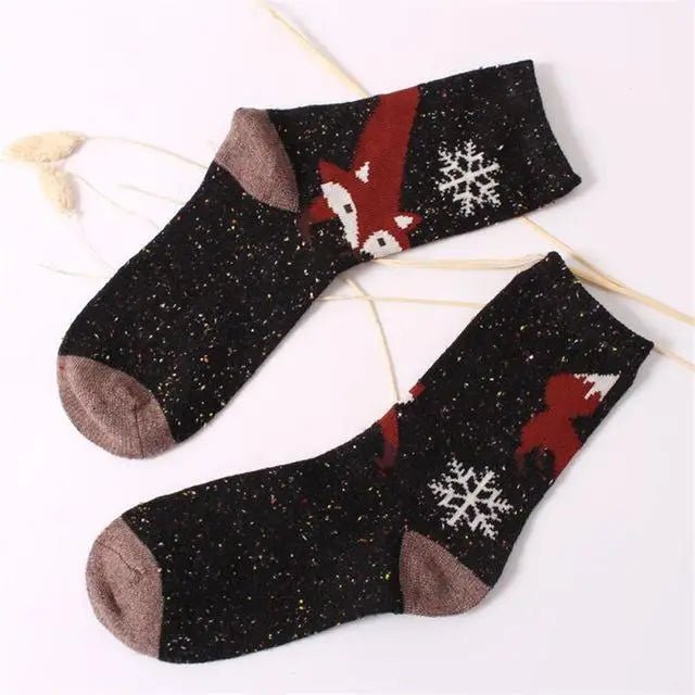 Snow Fox Christmas Socks with Embroidered Design and Vibrant Colors - Cosparty
