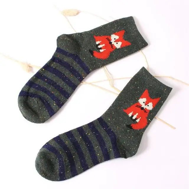 Snow Fox Christmas Socks with Embroidered Design and Vibrant Colors - Cosparty