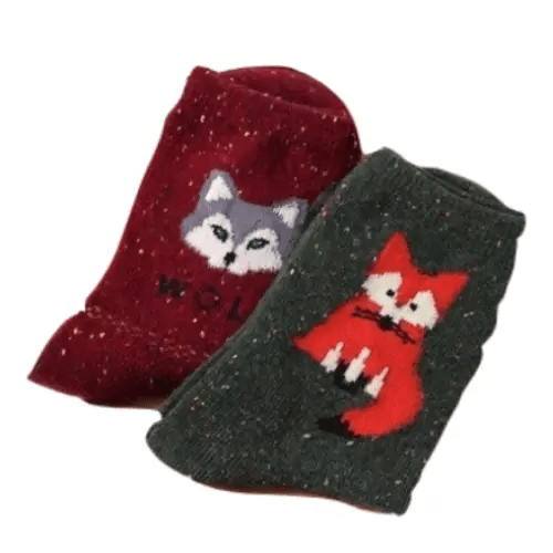 Snow Fox Christmas Socks with Embroidered Design and Vibrant Colors - Cosparty