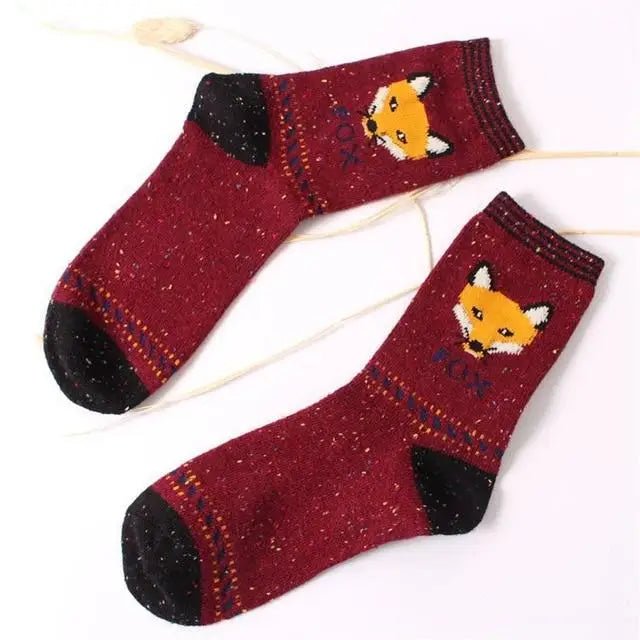Snow Fox Christmas Socks with Embroidered Design and Vibrant Colors - Cosparty