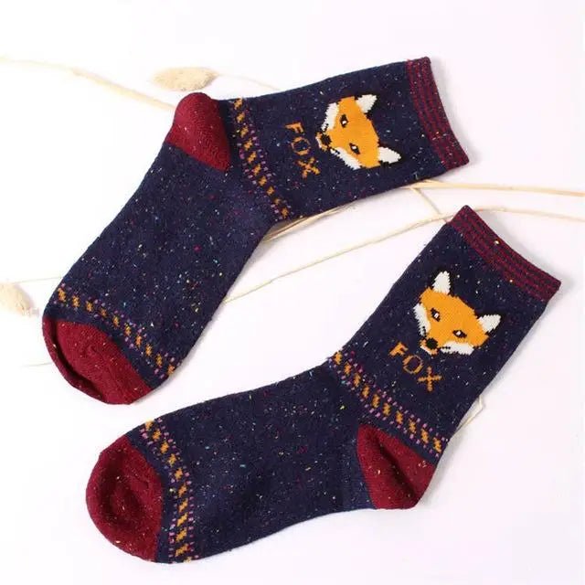 Snow Fox Christmas Socks with Embroidered Design and Vibrant Colors - Cosparty