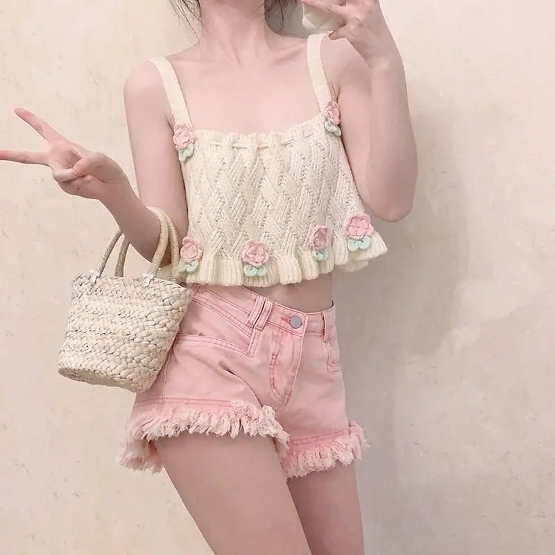 Soft Pink Tulip Accented Angelcore Tank Top - Cosparty