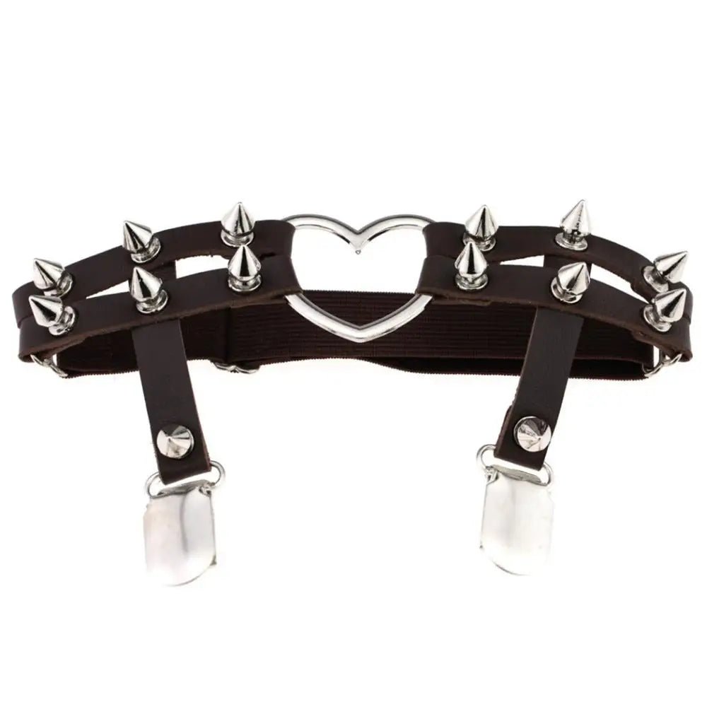 Spiky Garter Belt with Punk Rock Style and Metal Heart - Cosparty