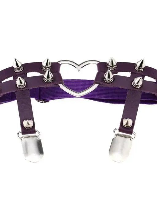 Spiky Garter Belt with Punk Rock Style and Metal Heart - Cosparty