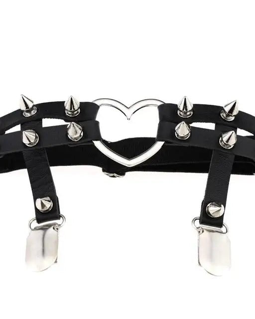 Spiky Garter Belt with Punk Rock Style and Metal Heart - Cosparty