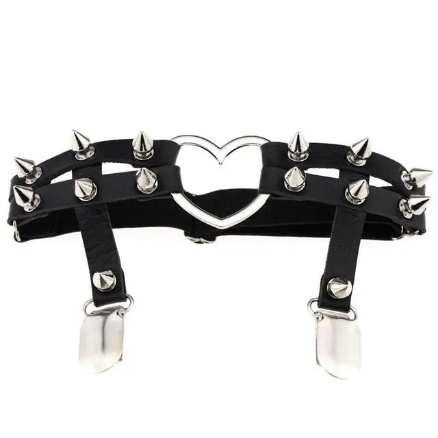 Spiky Garter Belt with Punk Rock Style and Metal Heart - Cosparty