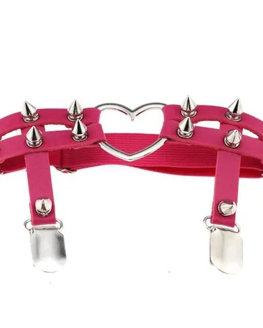 Spiky Garter Belt with Punk Rock Style and Metal Heart - Cosparty