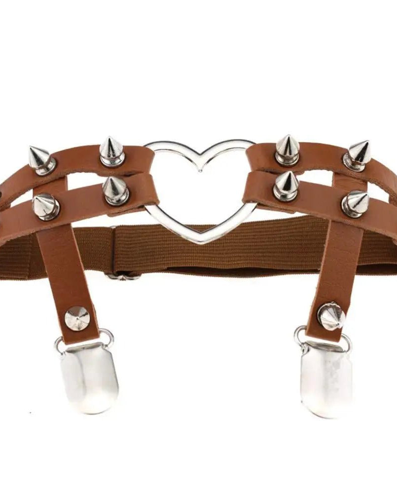 Spiky Garter Belt with Punk Rock Style and Metal Heart - Cosparty
