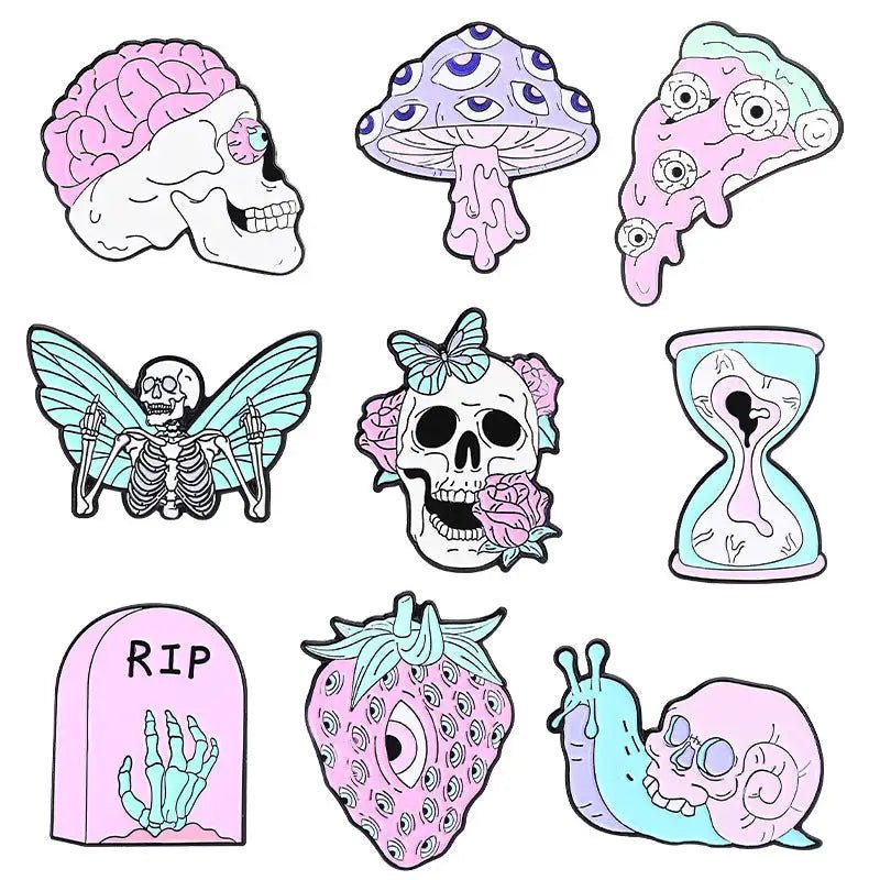 Spooktacular Pastel Goth Enamel Pin Set for Halloween Delight - Cosparty