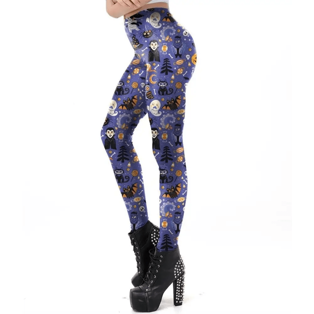 Spooky Halloween Collage Leggings with Jack - o - Lanterns and Ghosts - Cosparty