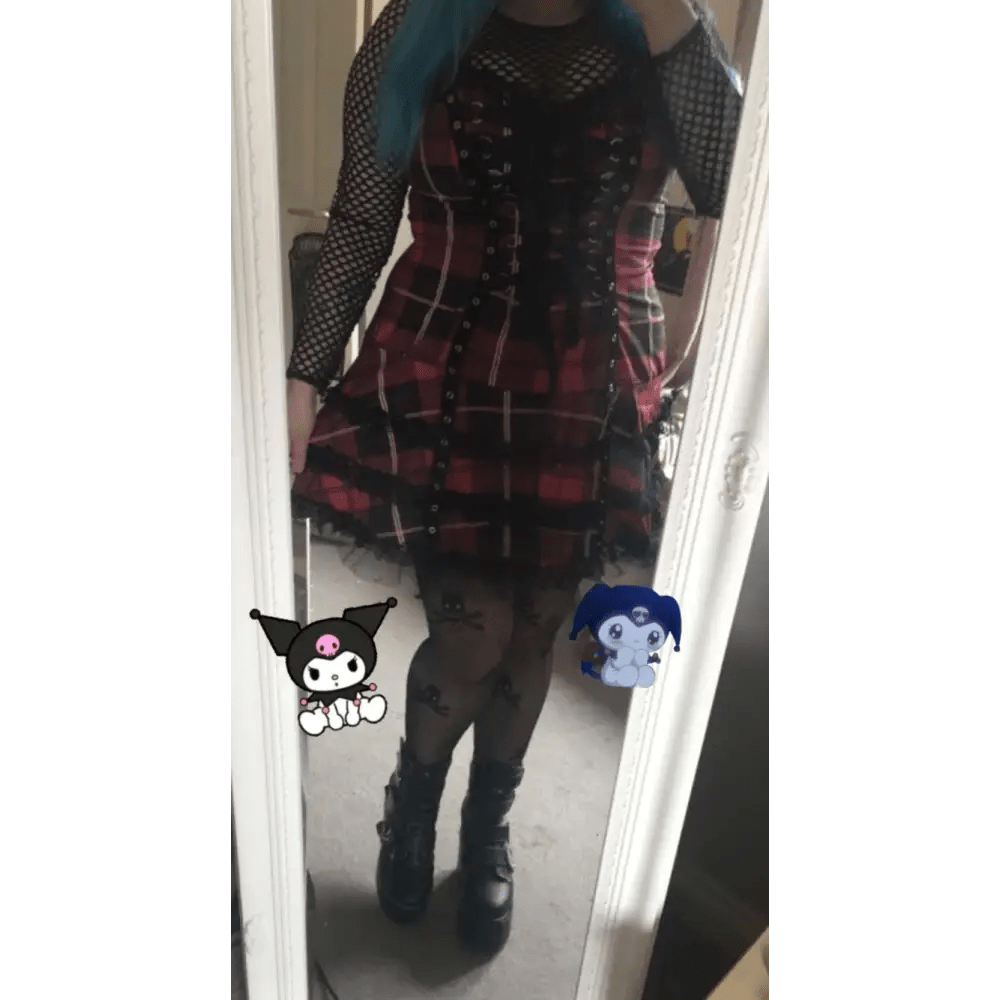 Spooky Tartan Plaid Lace - Up Gothic Dress for Dark Fashion Lovers - Cosparty