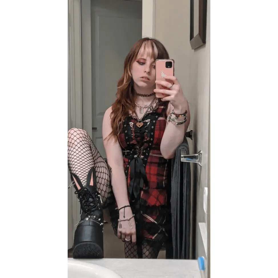 Spooky Tartan Plaid Lace - Up Gothic Dress for Dark Fashion Lovers - Cosparty