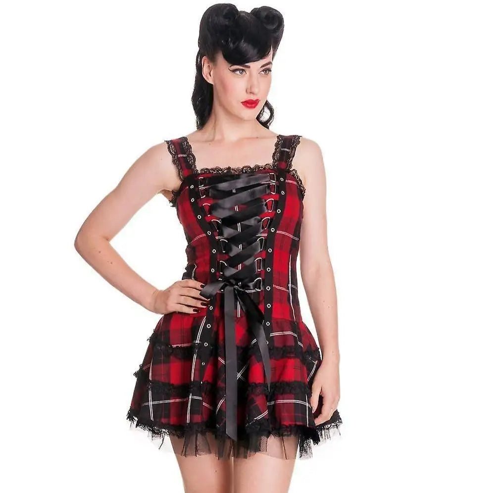 Spooky Tartan Plaid Lace - Up Gothic Dress for Dark Fashion Lovers - Cosparty