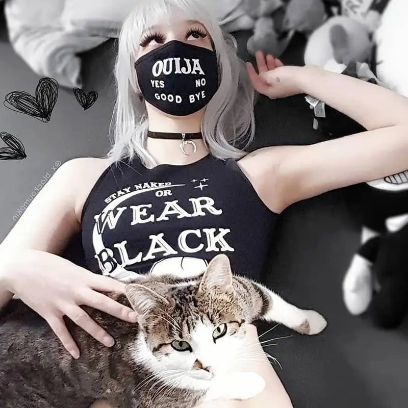 Stay Naked Or Wear Black Gothic Cropped Tank Top - Cosparty