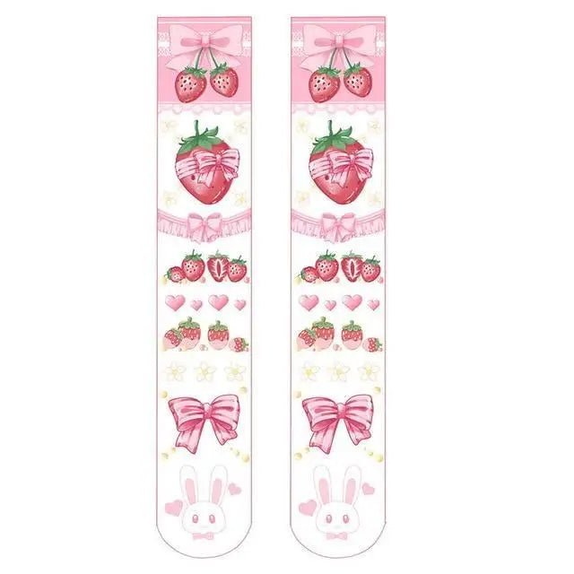 Strawberry Babe Stockings with Berry and Baby Bun Print - Cosparty