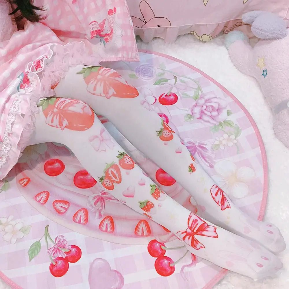 Strawberry Babe Stockings with Berry and Baby Bun Print - Cosparty