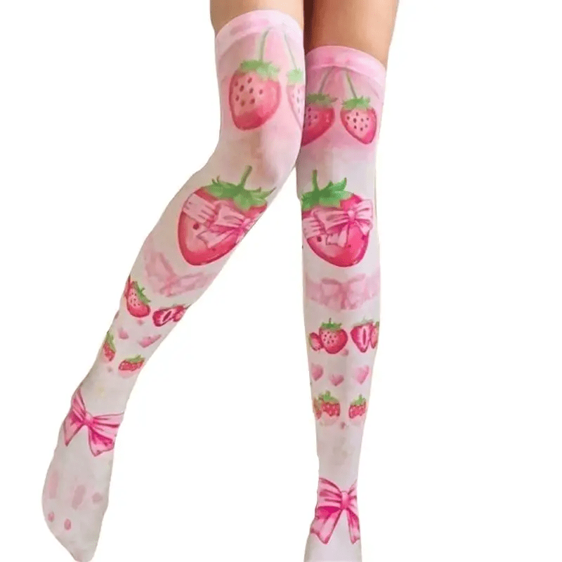 Strawberry Babe Stockings with Berry and Baby Bun Print - Cosparty