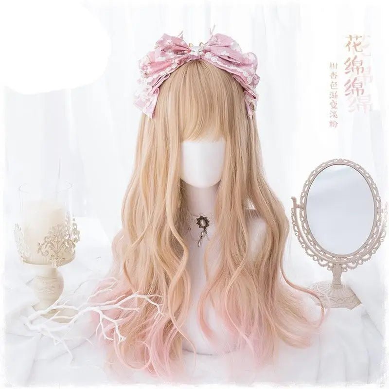 Strawberry Blond Wavy Lolita Wig with Fringe and Highlights - Cosparty