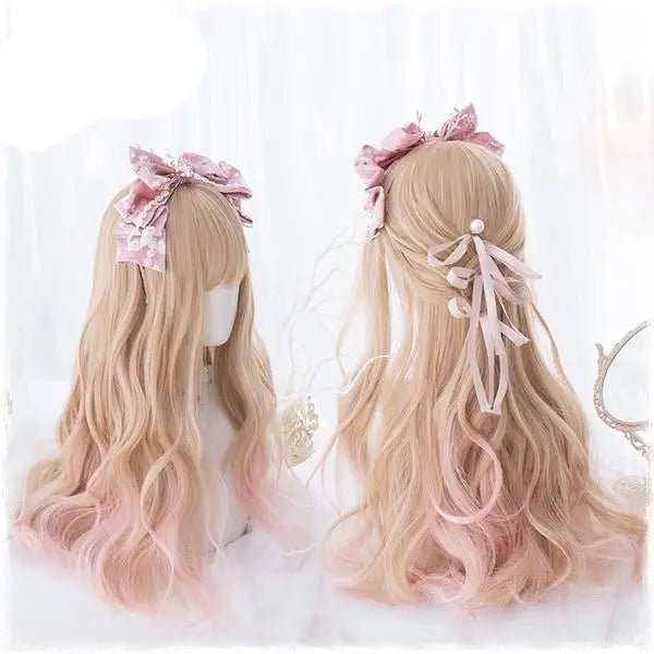 Strawberry Blond Wavy Lolita Wig with Fringe and Highlights - Cosparty