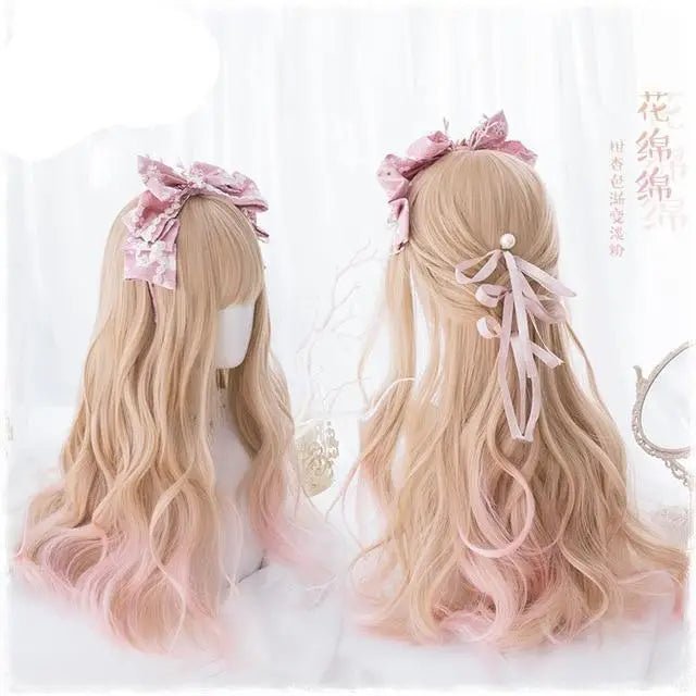 Strawberry Blond Wavy Lolita Wig with Fringe and Highlights - Cosparty