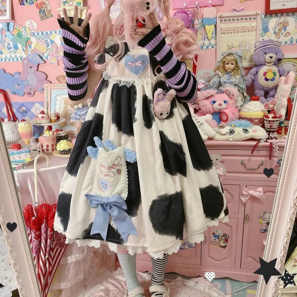 Strawberry Cow Print Lolita Dress for Pastel Princesses - Cosparty