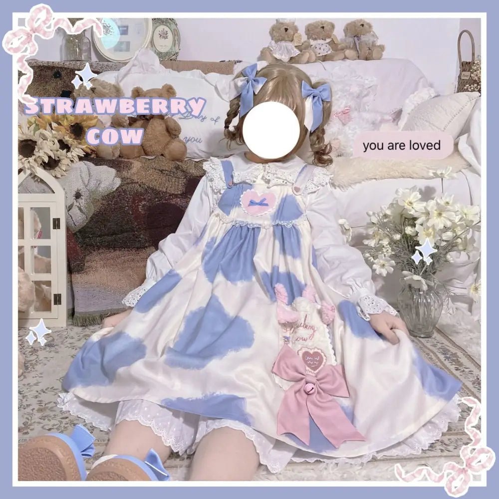 Strawberry Cow Print Lolita Dress for Pastel Princesses - Cosparty