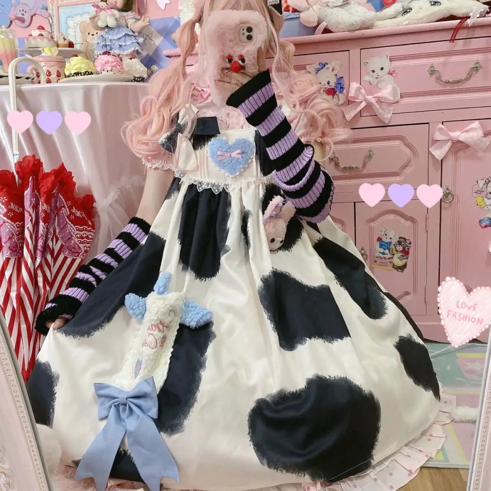 Strawberry Cow Print Lolita Dress for Pastel Princesses - Cosparty