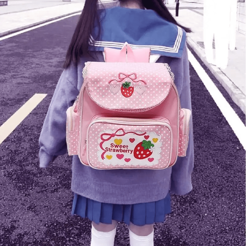 Strawberry Inspired Unicorn Backpack with Adjustable Straps and Pockets - Cosparty