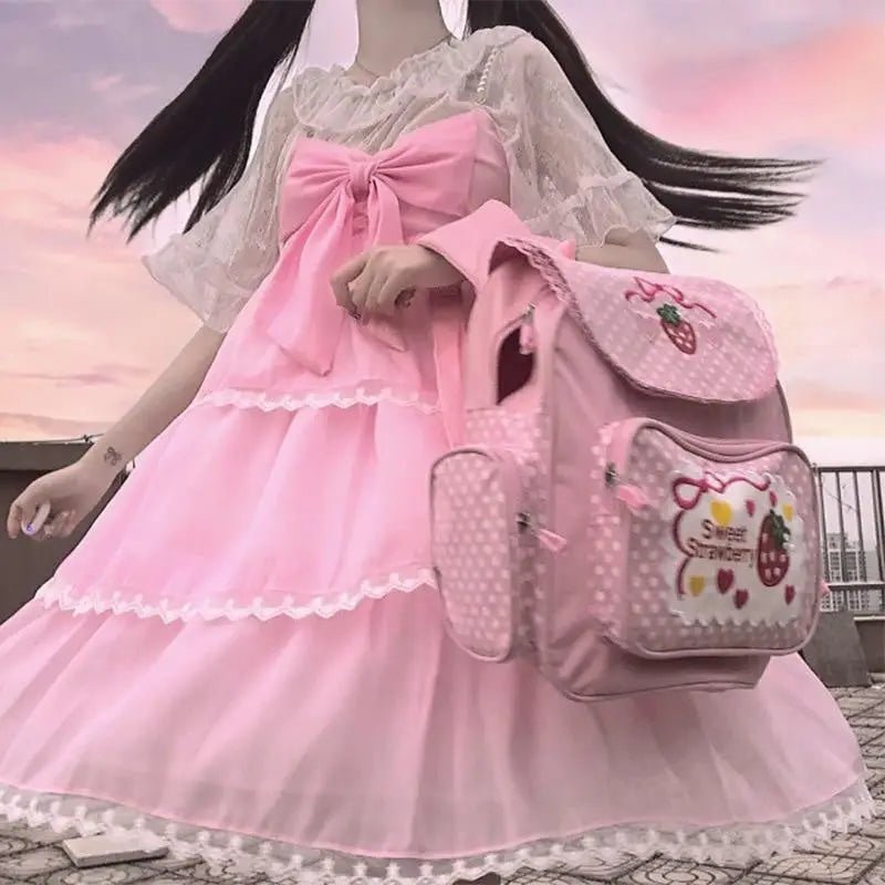 Strawberry Inspired Unicorn Backpack with Adjustable Straps and Pockets - Cosparty