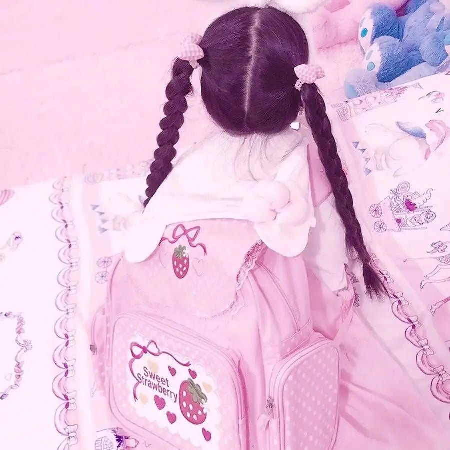 Strawberry Inspired Unicorn Backpack with Adjustable Straps and Pockets - Cosparty