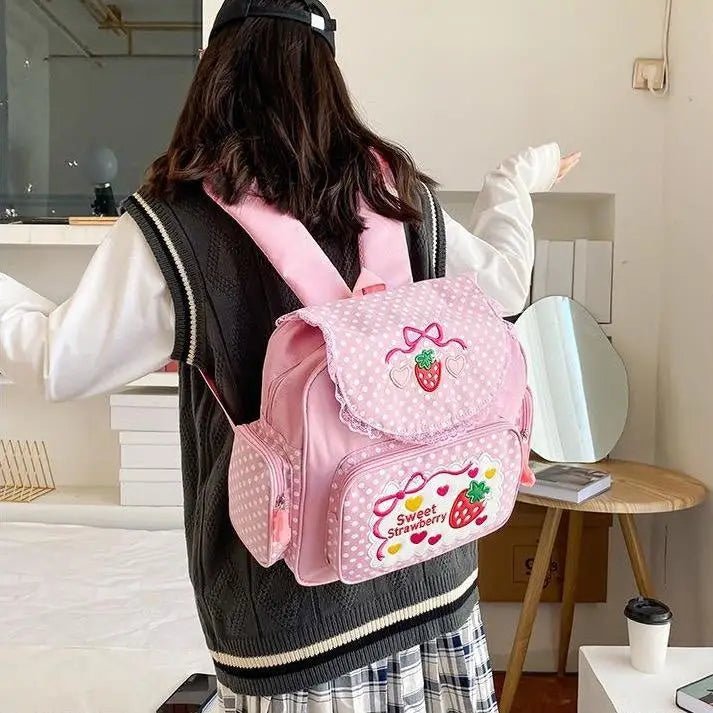 Strawberry Inspired Unicorn Backpack with Adjustable Straps and Pockets - Cosparty
