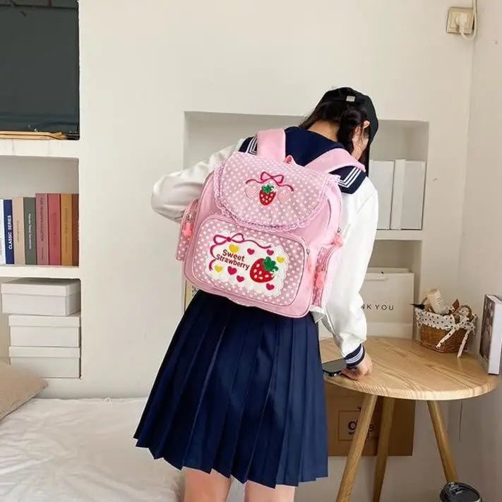 Strawberry Inspired Unicorn Backpack with Adjustable Straps and Pockets - Cosparty