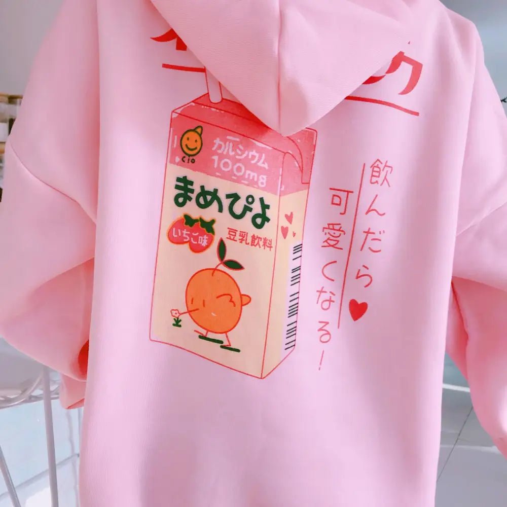 Strawberry Milk Kawaii Hoodie in Pastel Pink Inspired by Japanese Fashion - Cosparty
