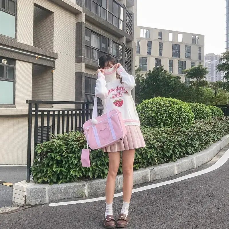 Strawberry Milk Knit Sweater with Hand Embroidery Details - Cosparty