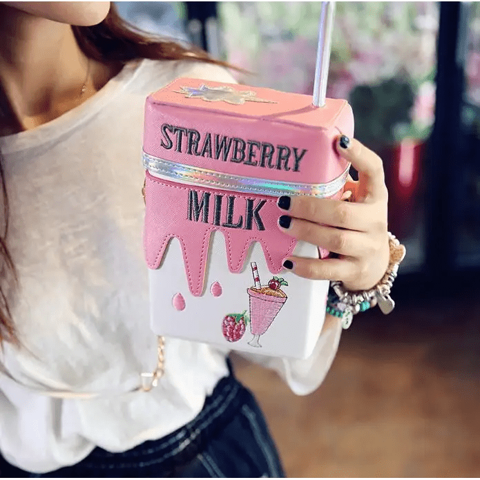 Strawberry Milk Purse with Gold Hardware and Hand Embroidery - Cosparty