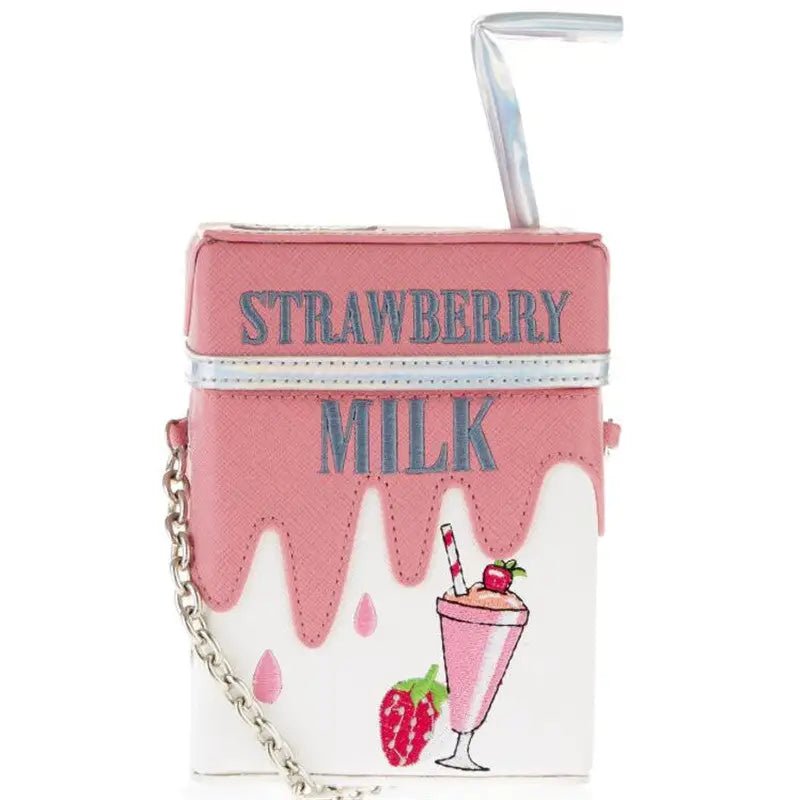 Strawberry Milk Purse with Gold Hardware and Hand Embroidery - Cosparty
