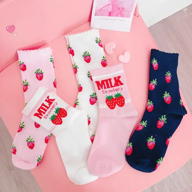 Strawberry Milk Socks Inspired by Harajuku Fashion - Cosparty