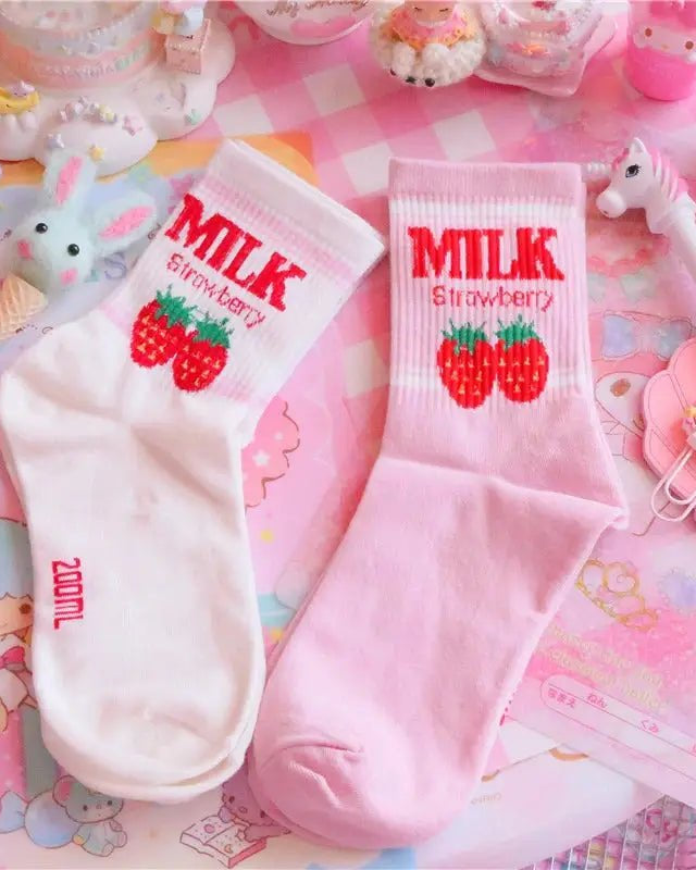 Strawberry Milk Socks Inspired by Harajuku Fashion - Cosparty