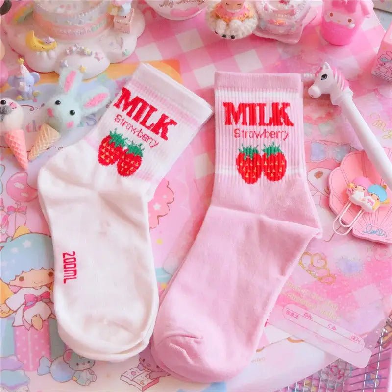 Strawberry Milk Socks Inspired by Harajuku Fashion - Cosparty
