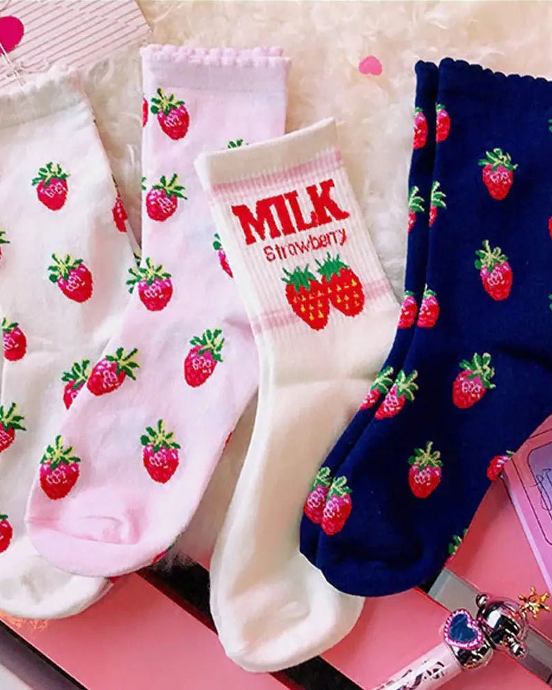 Strawberry Milk Socks Inspired by Harajuku Fashion - Cosparty