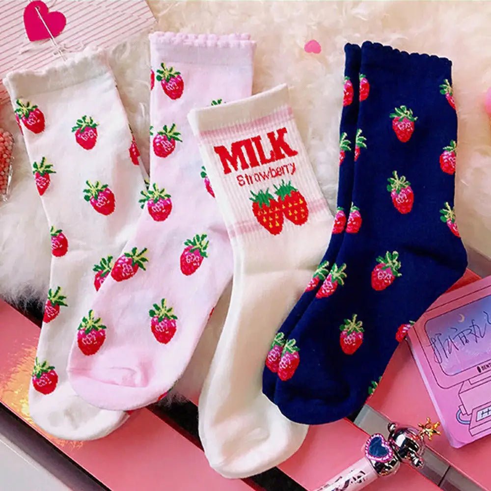 Strawberry Milk Socks Inspired by Harajuku Fashion - Cosparty