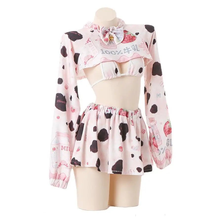 Strawberry Pink Cow Lingerie Cosplay Set - Cosparty