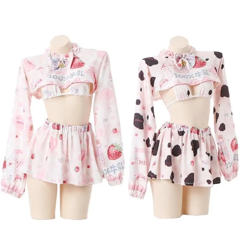 Strawberry Pink Cow Lingerie Cosplay Set - Cosparty