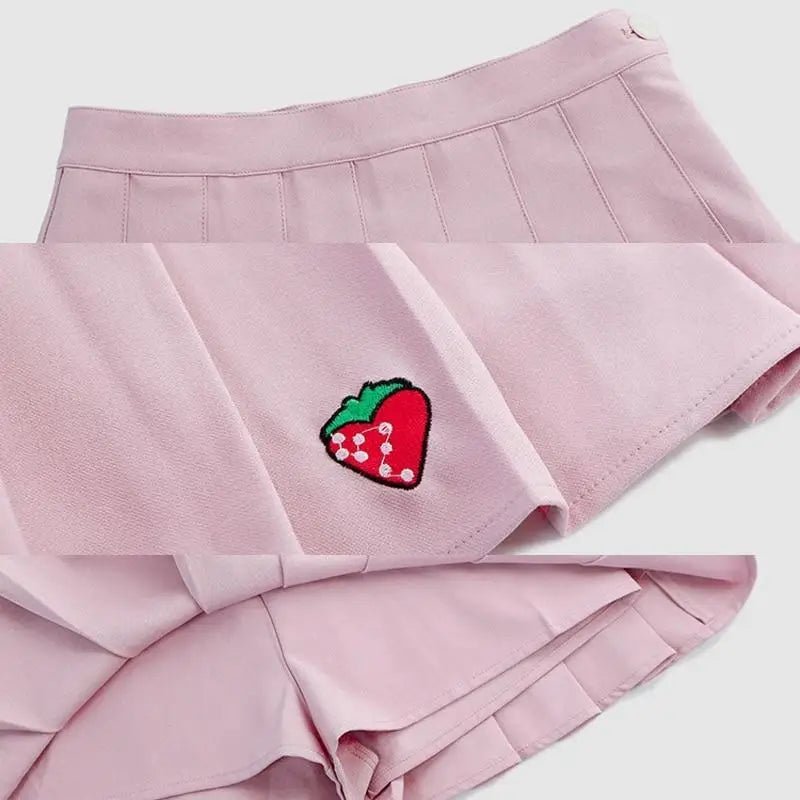 Strawberry Pleated School Girl Tennis Skirt Length 37cm Waist - Cosparty