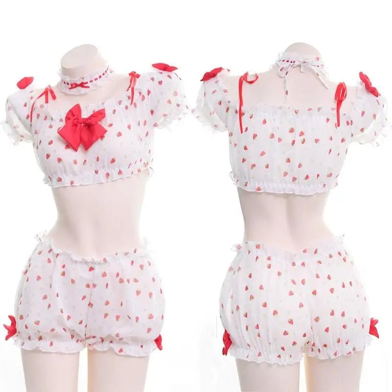 Strawberry Polkadot Farm Girl Lingerie Set - Cosparty