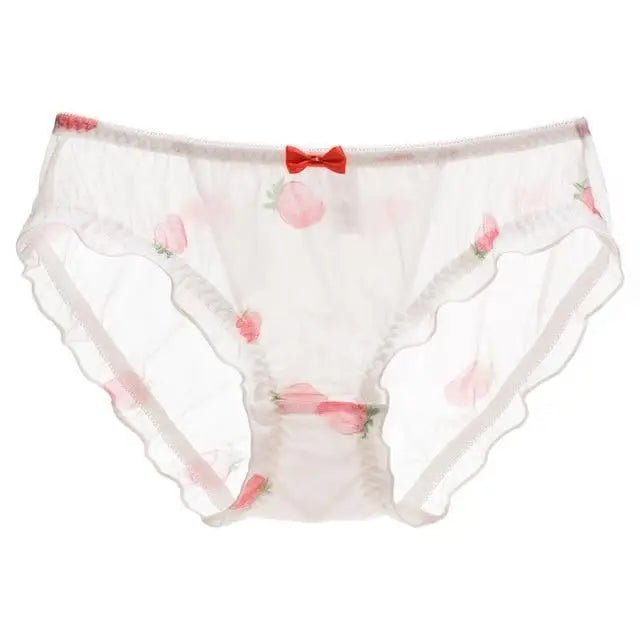 Strawberry Print Lace Trim Underwear with Bow Design - Cosparty