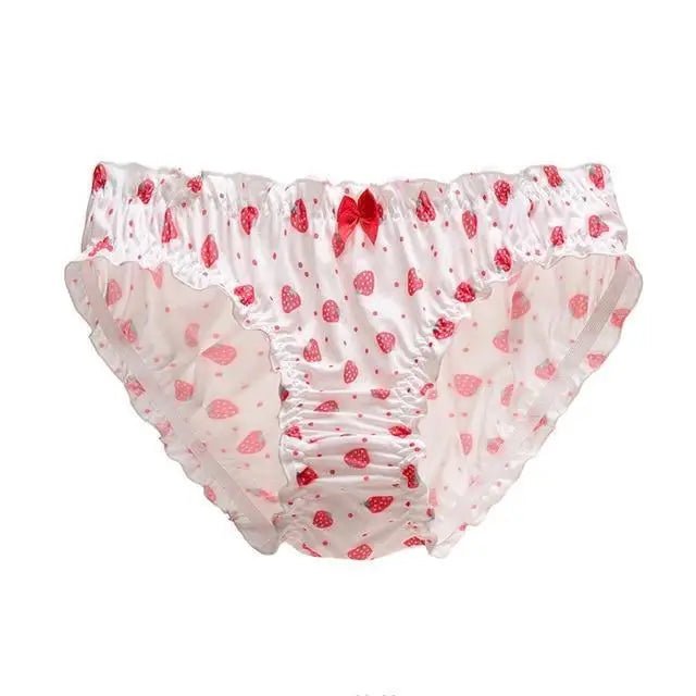 Strawberry Print Lace Trim Underwear with Bow Design - Cosparty
